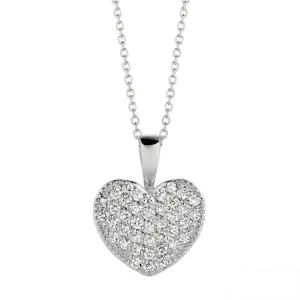 0.40 Carat Natural Diamond Heart Necklace Pendant 14K White Gold G SI 18''