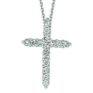 0.50 Carat Natural Diamond Cross Necklace 14K White Gold G SI 18 inches chain