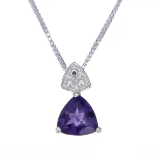 0.60 cttw Pendant Necklace, Purple Amethyst Trillion Shape Pendant Necklace for Women in .925 Sterling Silver with Rhodium, 18 Inch Chain, Prong Setting