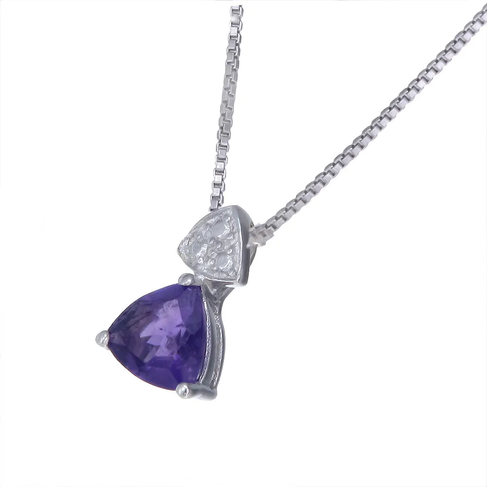 0.60 cttw Pendant Necklace, Purple Amethyst Trillion Shape Pendant Necklace for Women in .925 Sterling Silver with Rhodium, 18 Inch Chain, Prong Setting
