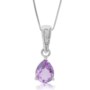 0.85 cttw Pendant Necklace, Purple Amethyst Pear Shape Pendant Necklace for Women in .925 Sterling Silver with Rhodium, 18 Inch Chain, Prong Setting