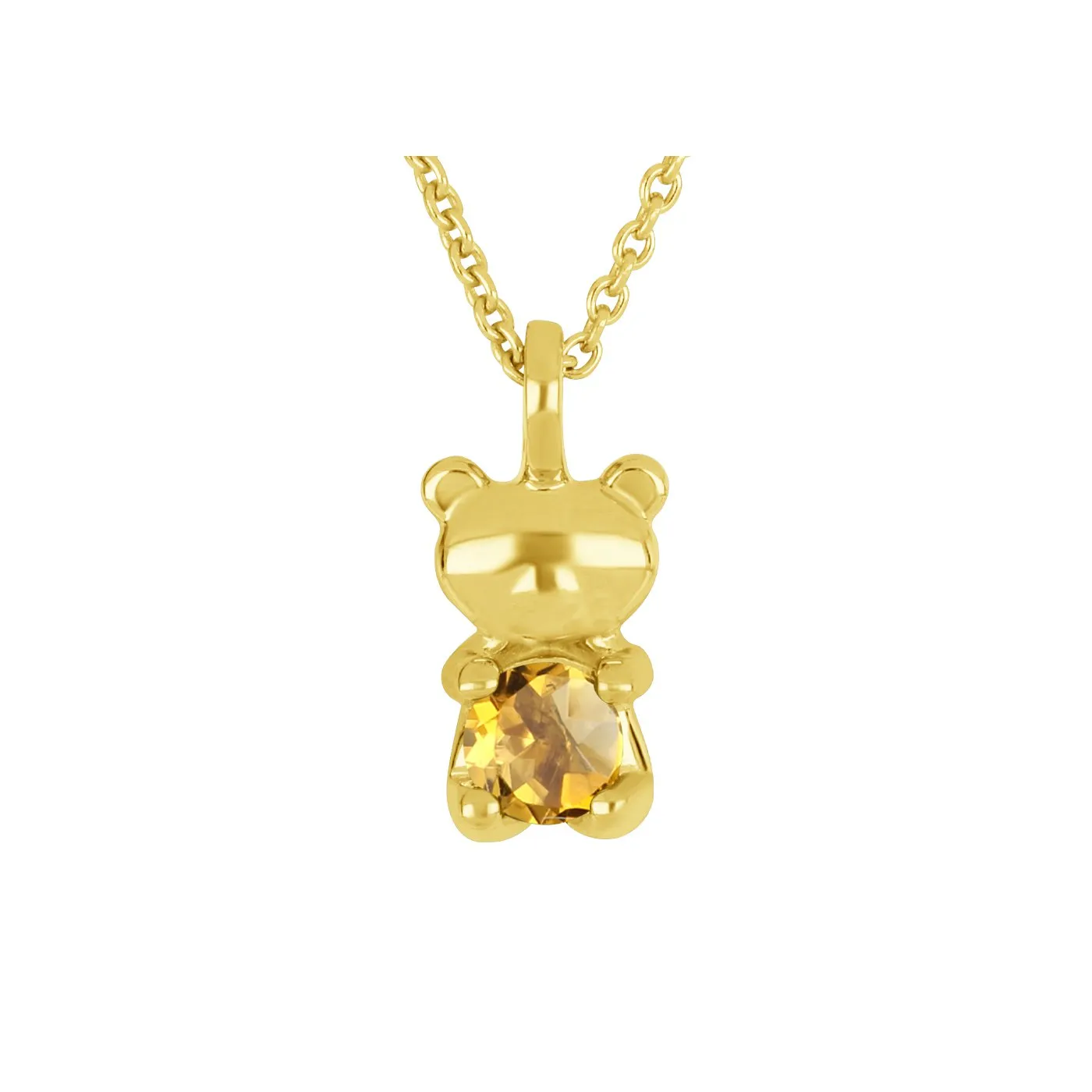 10K Gold Citrine (November) Birthstone Teddy Bear Necklace