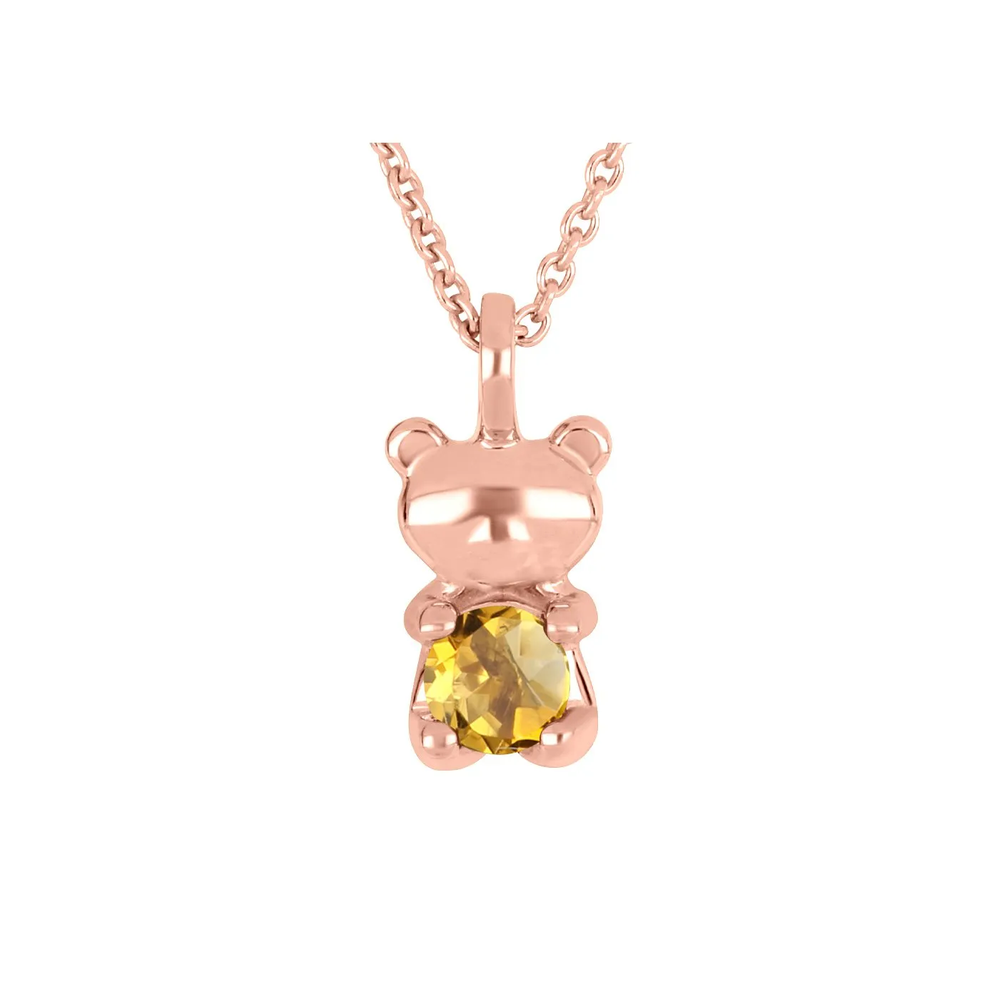 10K Gold Citrine (November) Birthstone Teddy Bear Necklace