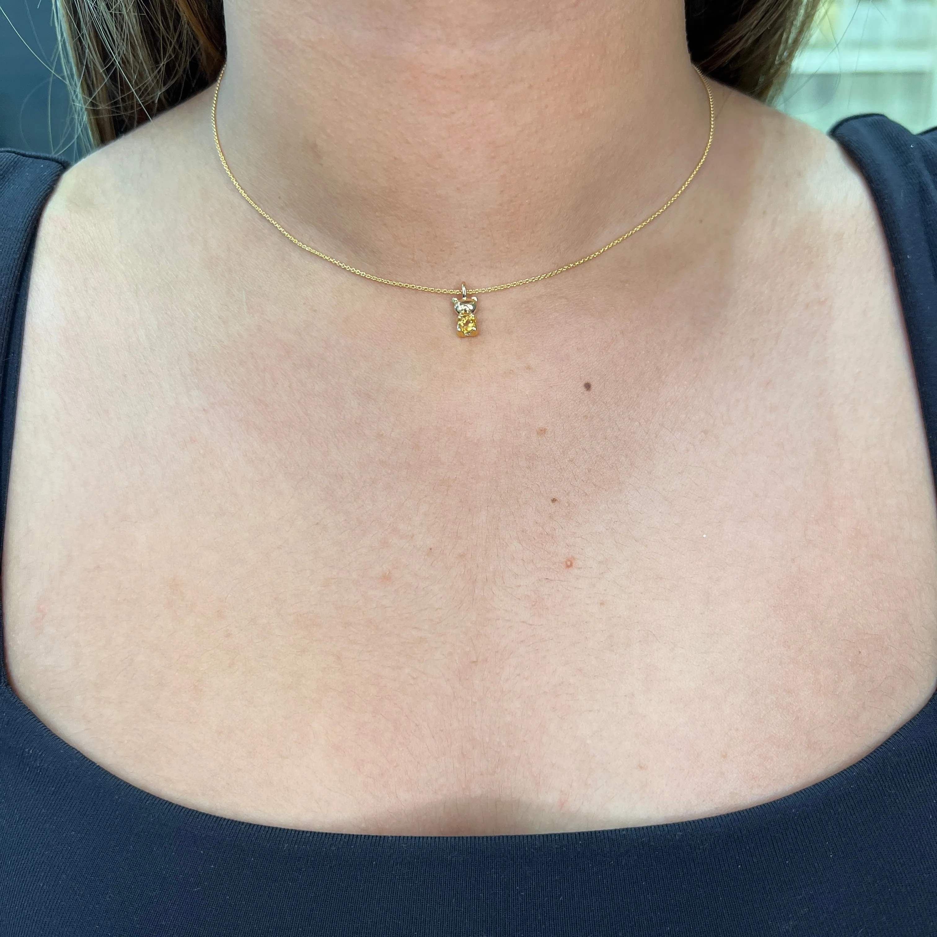 10K Gold Citrine (November) Birthstone Teddy Bear Necklace