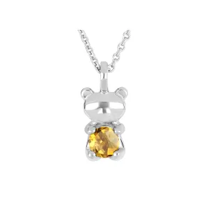 10K Gold Citrine (November) Birthstone Teddy Bear Necklace