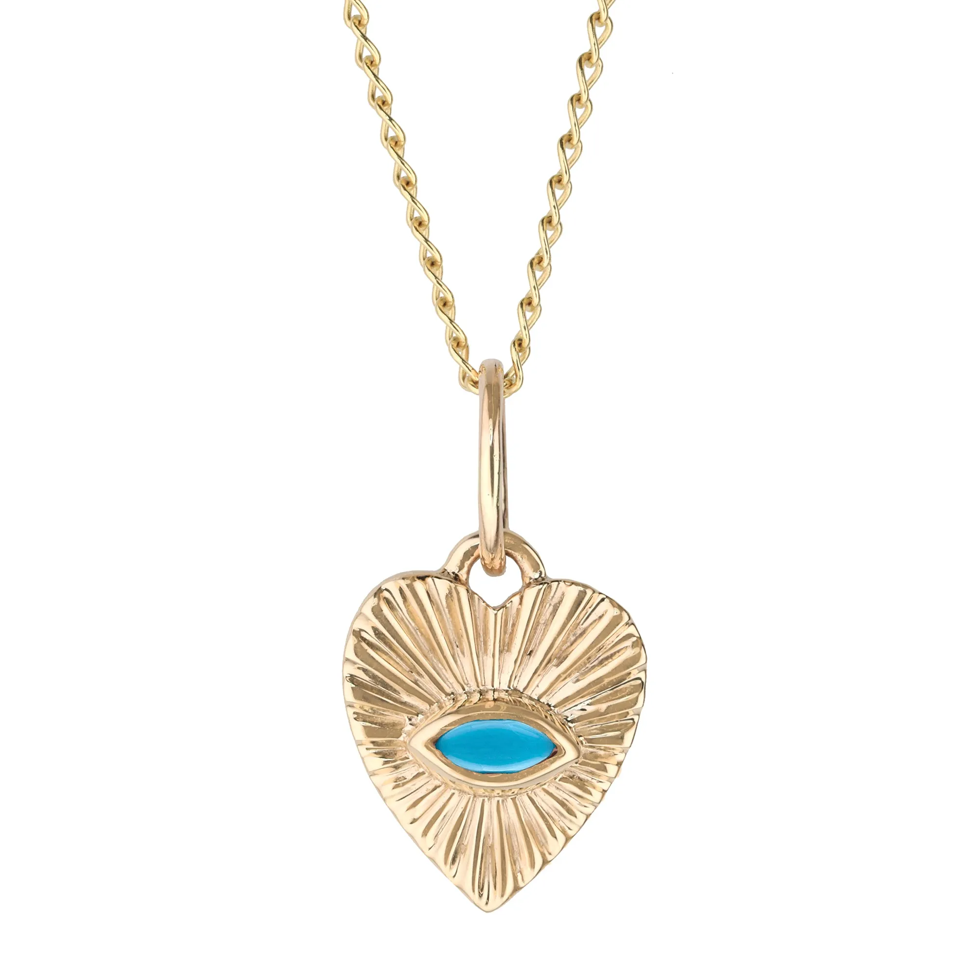 10K Gold Mini Textured Heart Pendant with Turquoise