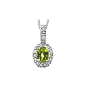 10K White Gold (August) Birthstone Peridot and Diamond Halo Pendant