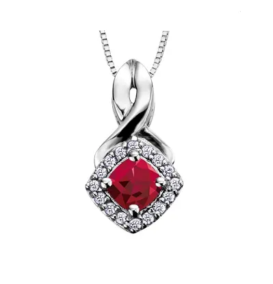 10K White Gold (January) Birthstone Garnet and Diamond Halo Pendant