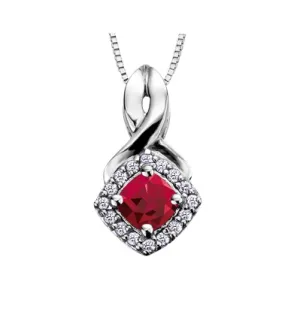 10K White Gold (January) Birthstone Garnet and Diamond Halo Pendant