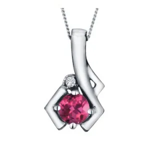 10K White Gold (July) Birthstone Ruby and Diamond Pendant