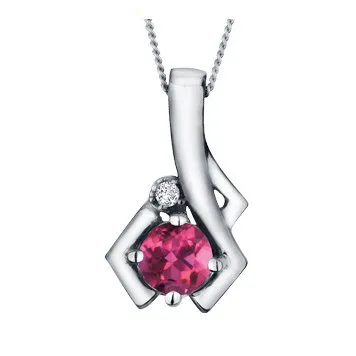 10K White Gold (July) Birthstone Ruby and Diamond Pendant
