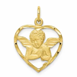 10k Yellow Gold Angel With Wings Heart Pendant