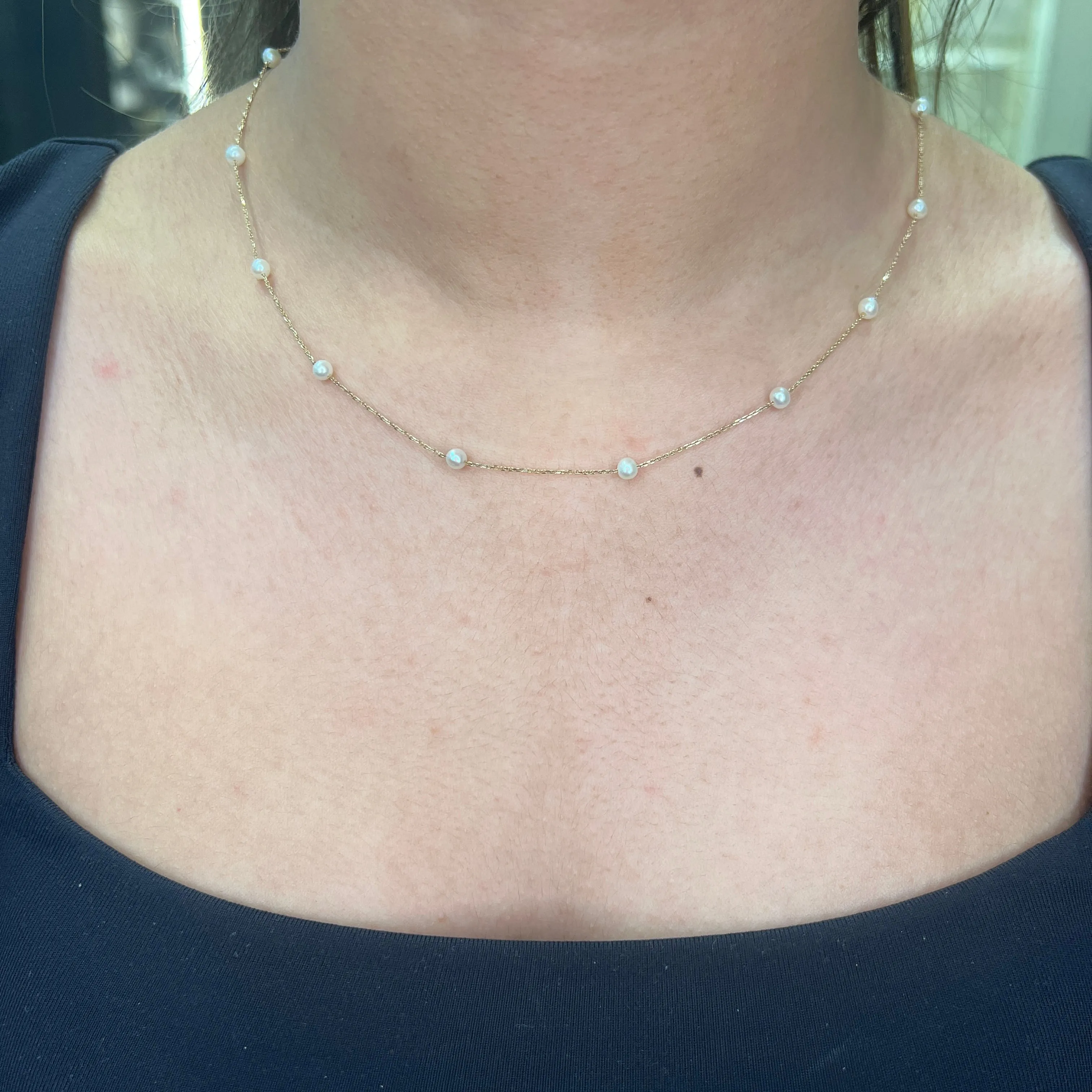 10K Yellow Gold Pearl Station Necklace