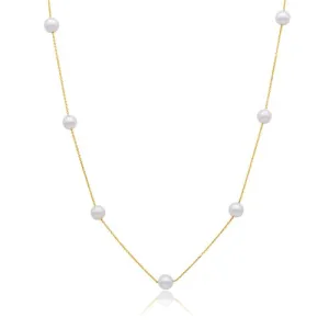 10K Yellow Gold Pearl Station Necklace