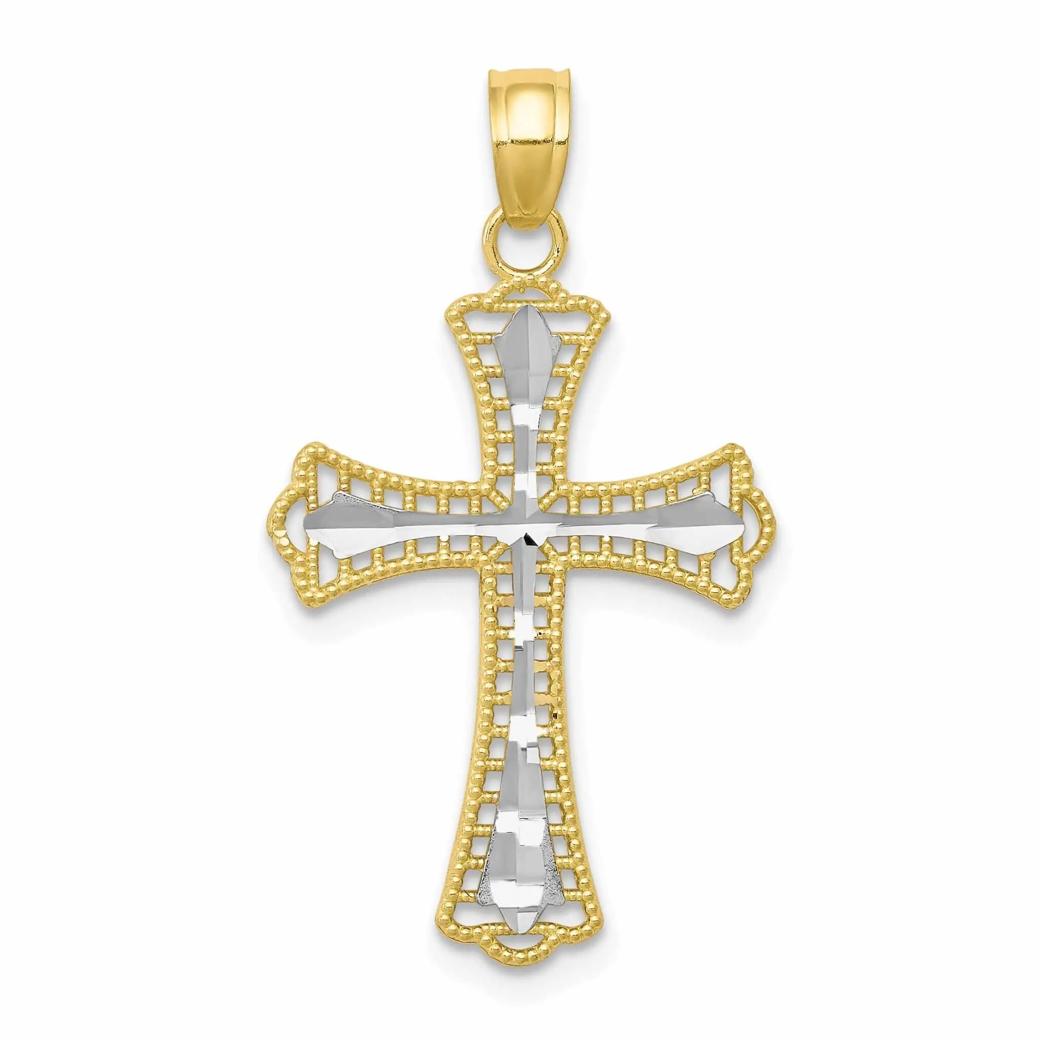 10k Yellow Gold With Rhodium Cross Pendant