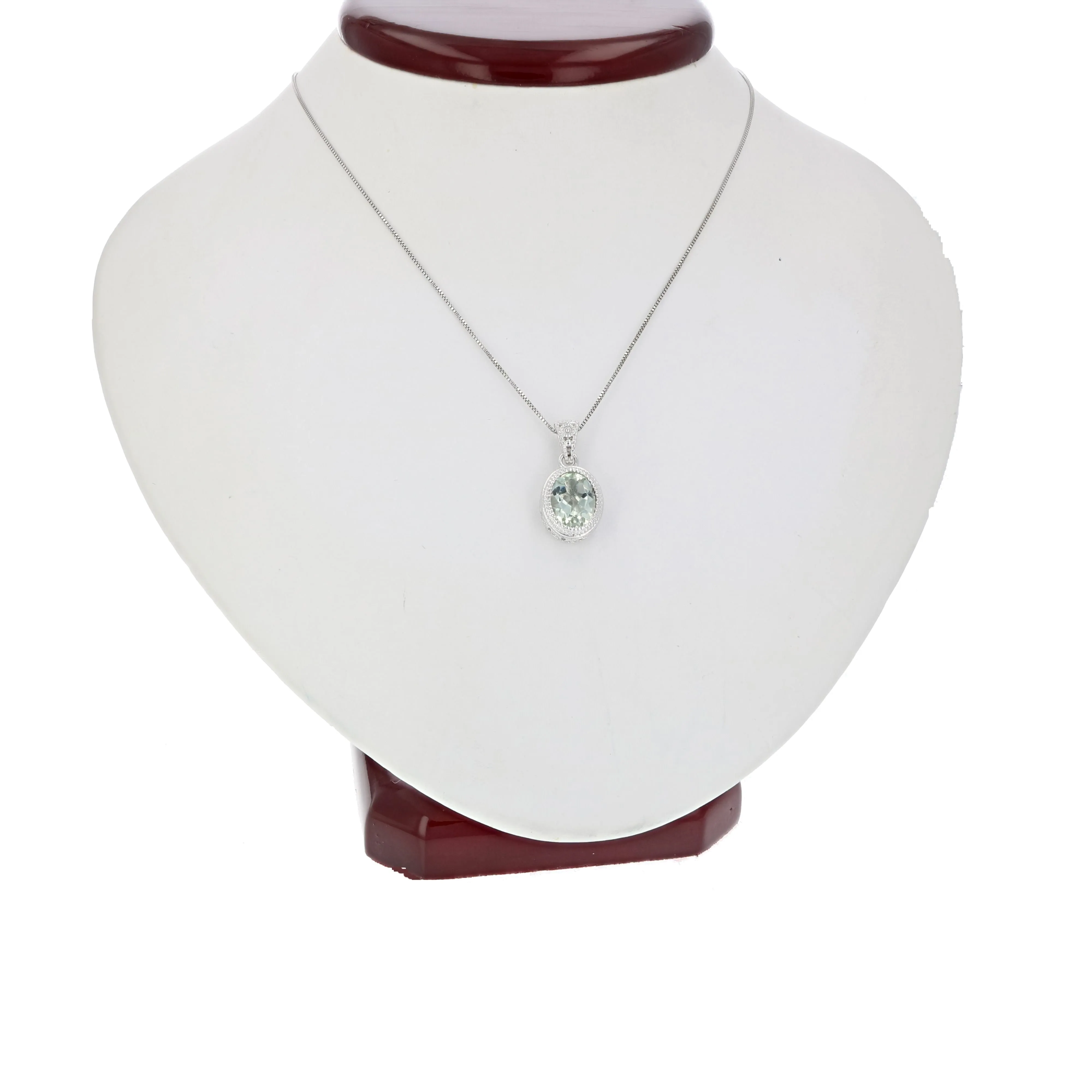 1.10 cttw Pendant Necklace, Green Amethyst Oval Pendant Necklace for Women in .925 Sterling Silver with Rhodium, 18 Inch Chain, Bezel Setting