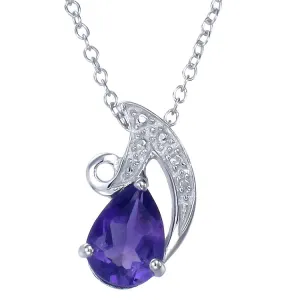 1.10 cttw Pendant Necklace, Purple Amethyst Pear Shape Pendant Necklace for Women in .925 Sterling Silver with Rhodium, 18 Inch Chain, Prong Setting