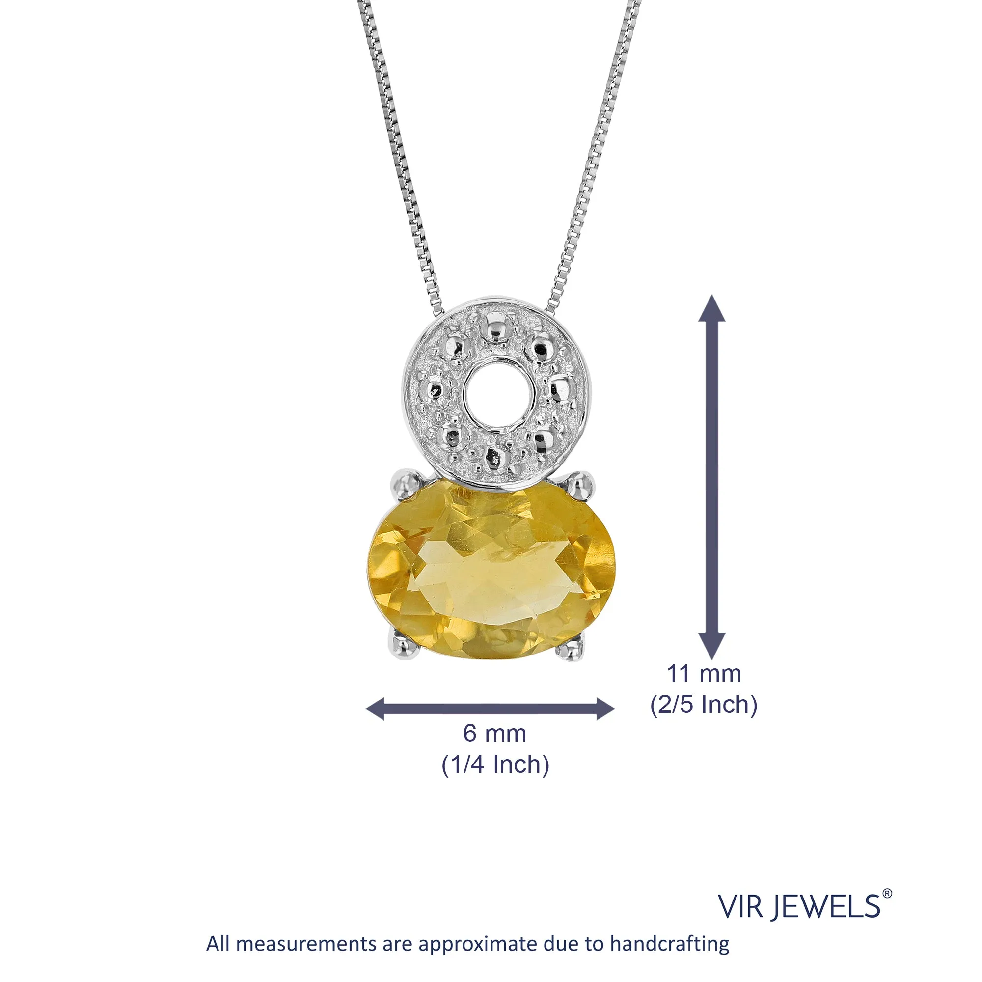 1.20 cttw Pendant Necklace, Citrine Oval Shape Pendant Necklace for Women in .925 Sterling Silver with Rhodium, 18 Inch Chain, Prong Setting