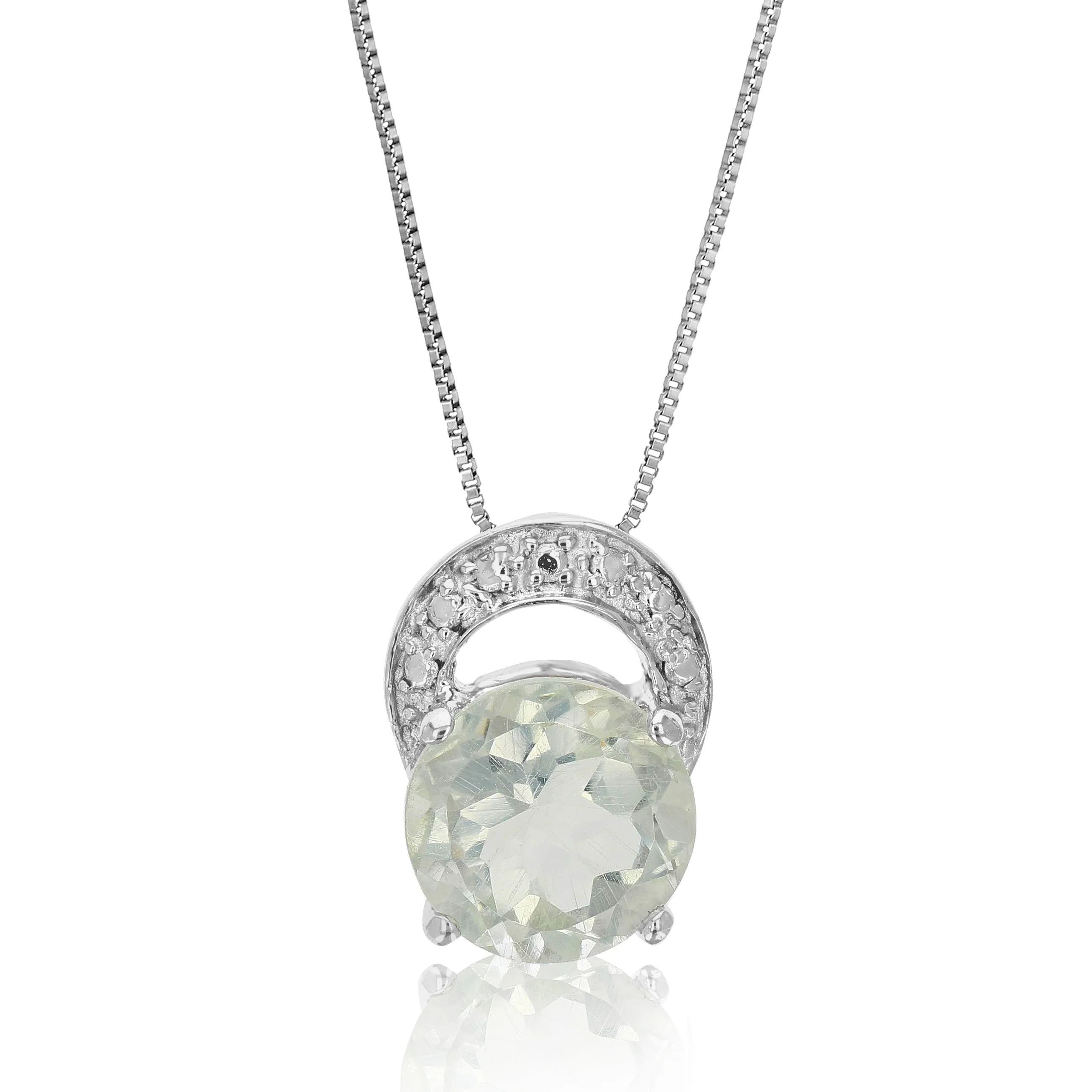 1.20 cttw Pendant Necklace, Green Amethyst Pendant Necklace for Women in .925 Sterling Silver with Rhodium, 18 Inch Chain, Prong Setting