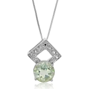 1.20 cttw Pendant Necklace, Green Amethyst Pendant Necklace for Women in .925 Sterling Silver with Rhodium, 18 Inch Chain, Prong Setting