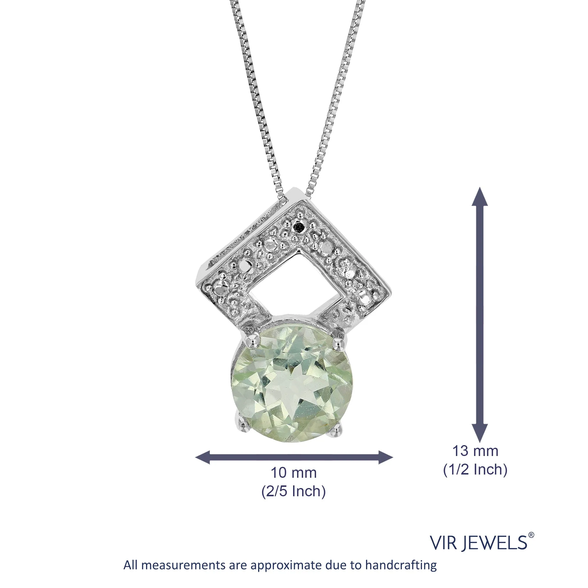 1.20 cttw Pendant Necklace, Green Amethyst Pendant Necklace for Women in .925 Sterling Silver with Rhodium, 18 Inch Chain, Prong Setting