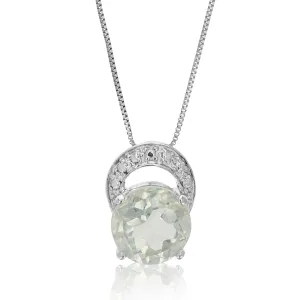 1.20 cttw Pendant Necklace, Green Amethyst Pendant Necklace for Women in .925 Sterling Silver with Rhodium, 18 Inch Chain, Prong Setting