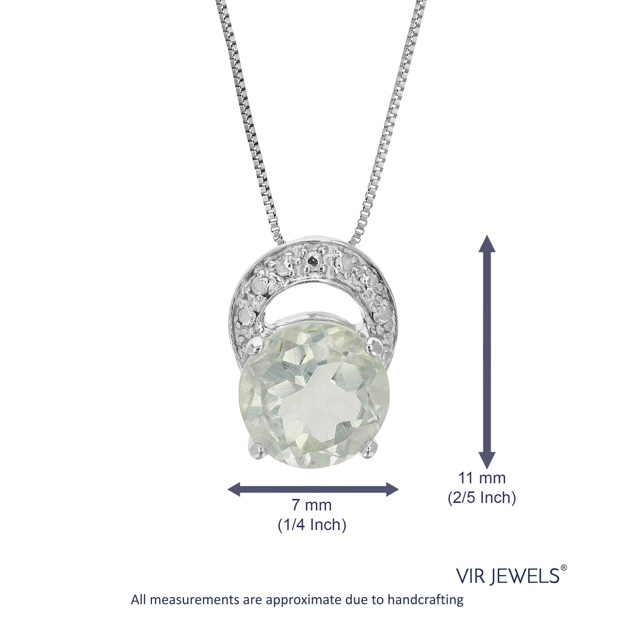1.20 cttw Pendant Necklace, Green Amethyst Pendant Necklace for Women in .925 Sterling Silver with Rhodium, 18 Inch Chain, Prong Setting