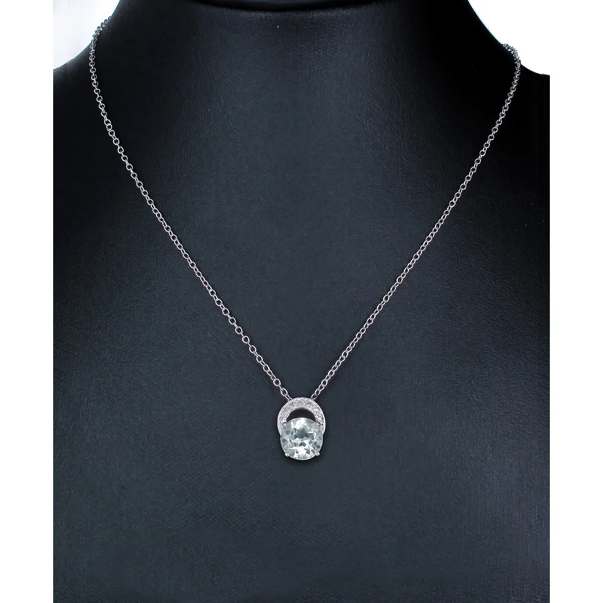 1.20 cttw Pendant Necklace, Green Amethyst Pendant Necklace for Women in .925 Sterling Silver with Rhodium, 18 Inch Chain, Prong Setting