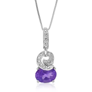 1.20 cttw Pendant Necklace, Purple Amethyst Oval Shape Pendant Necklace for Women in .925 Sterling Silver with Rhodium, 18 Inch Chain, Prong Setting