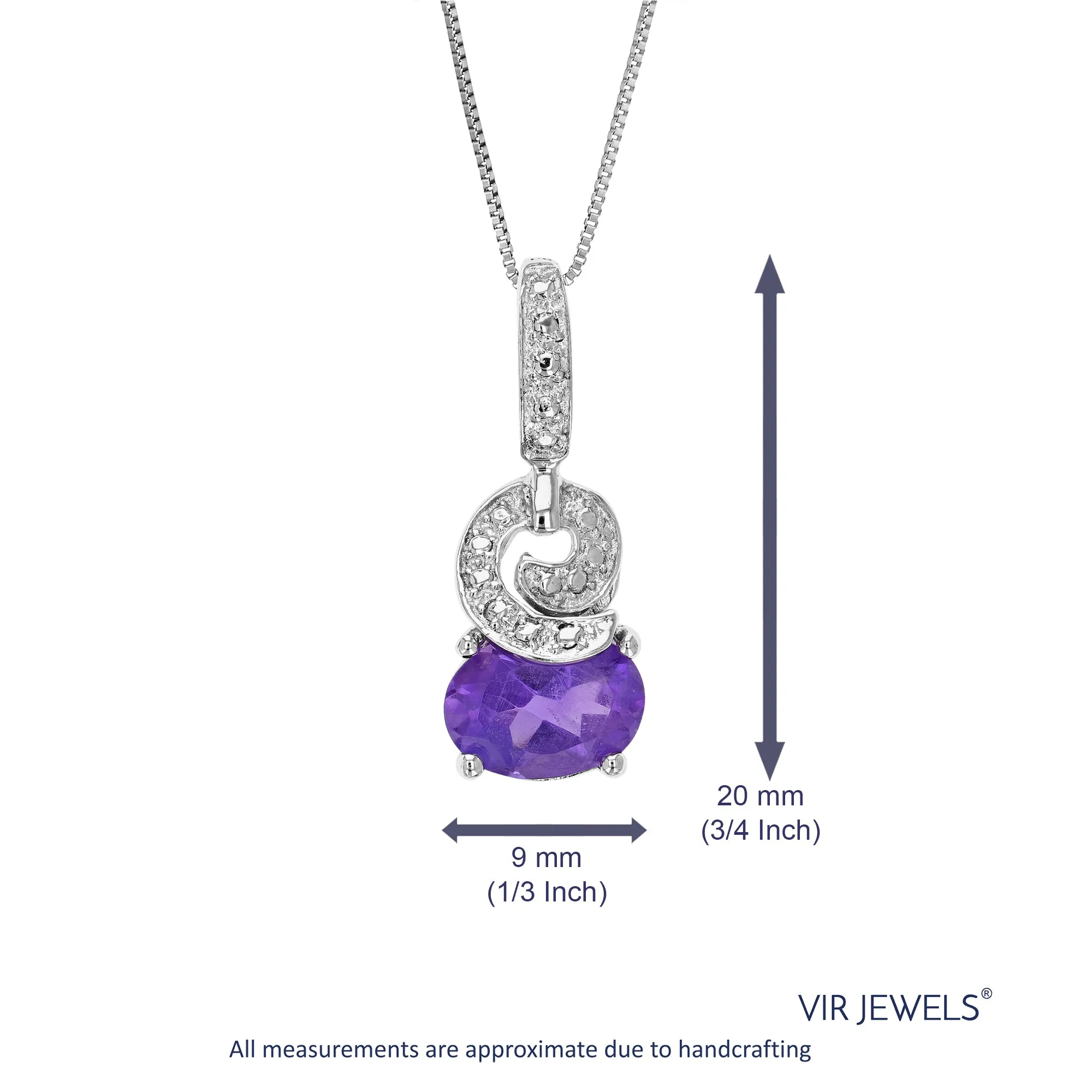 1.20 cttw Pendant Necklace, Purple Amethyst Oval Shape Pendant Necklace for Women in .925 Sterling Silver with Rhodium, 18 Inch Chain, Prong Setting