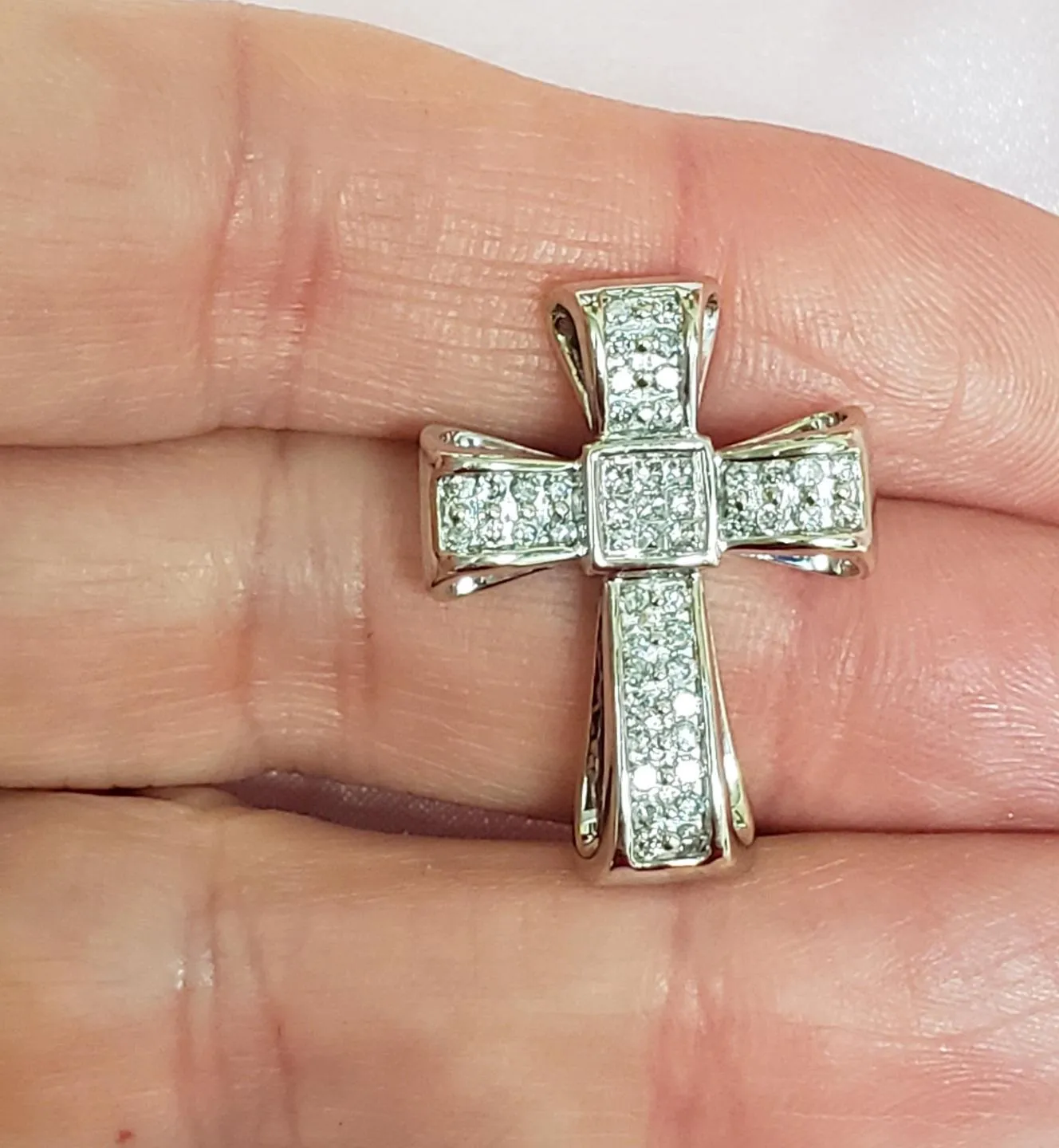 1/2ct Princess and Round Diamond Cross Pendant in 14k White Gold