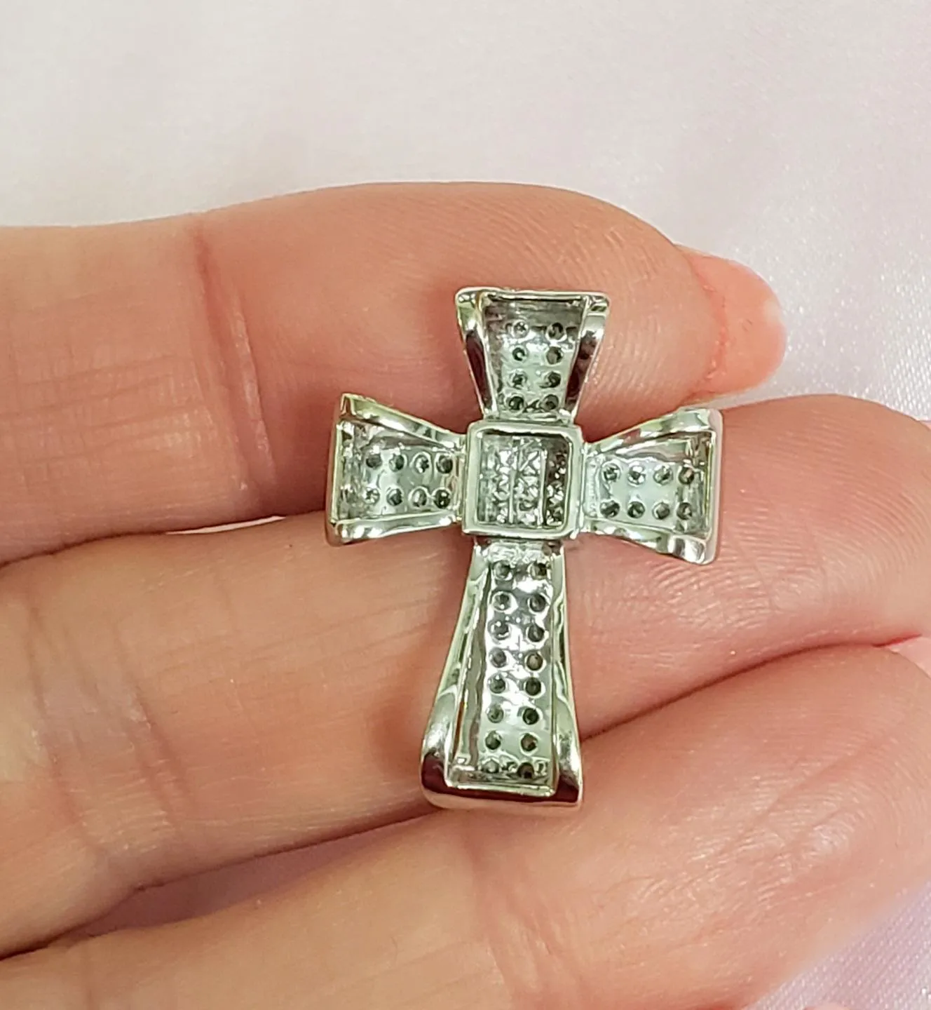 1/2ct Princess and Round Diamond Cross Pendant in 14k White Gold