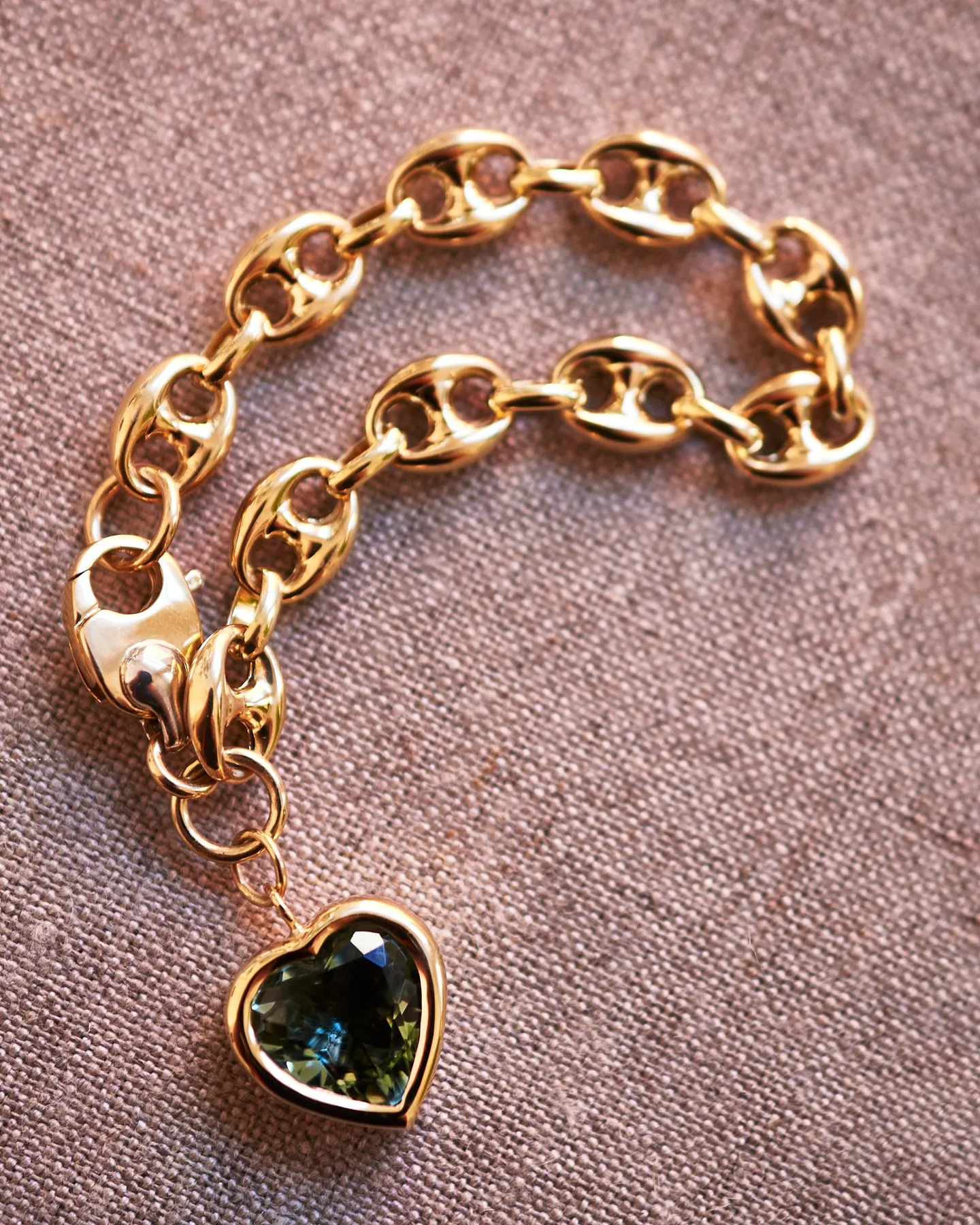 12mm Bezel Green Amethyst Heart Bracelet