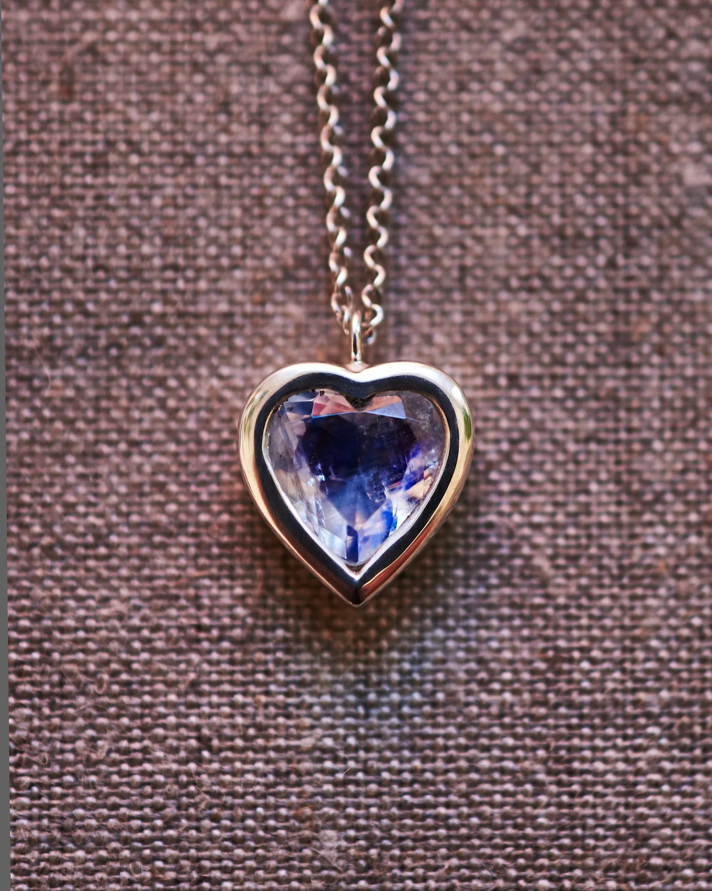 12mm Bezel Moonstone Heart Necklace