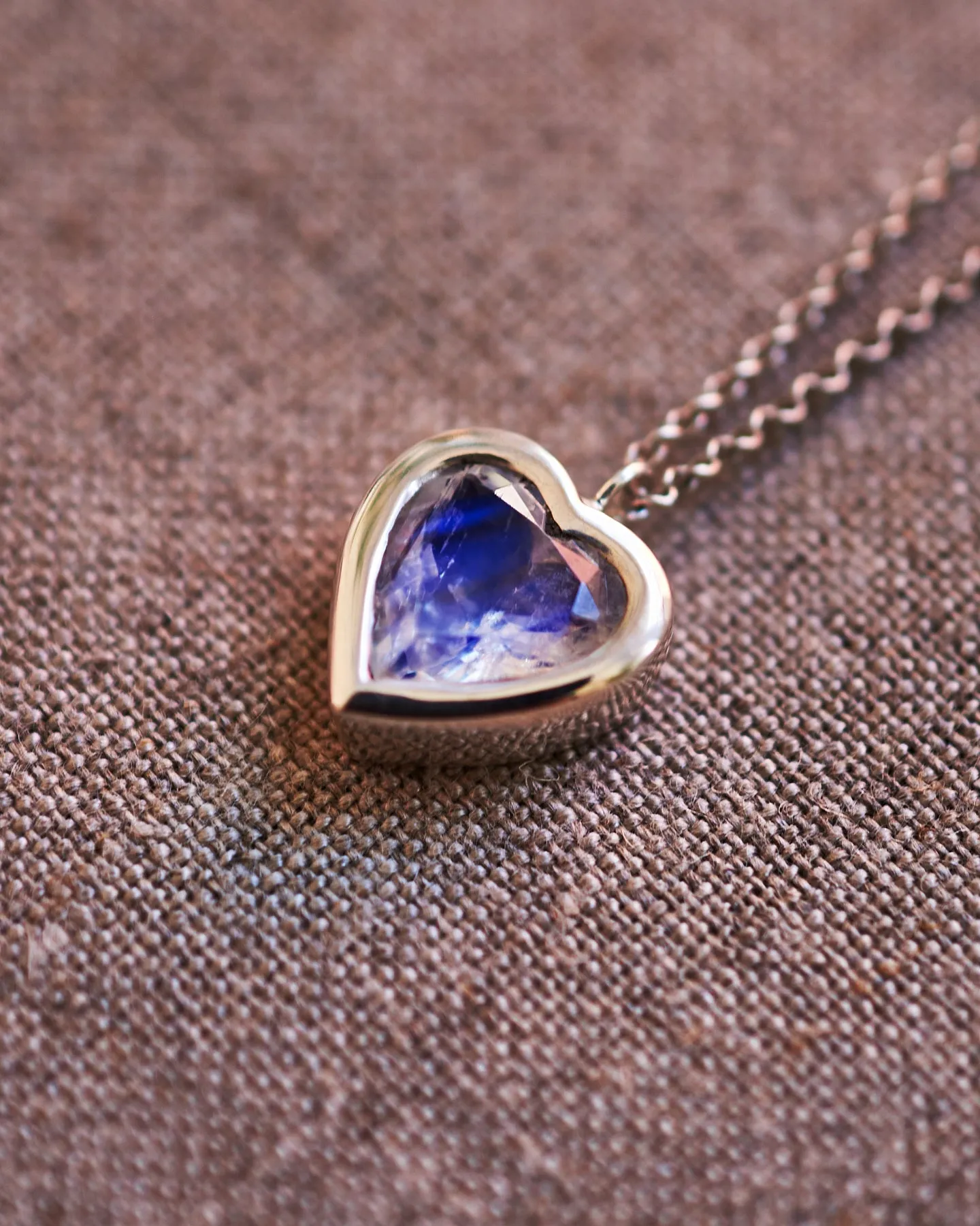 12mm Bezel Moonstone Heart Necklace