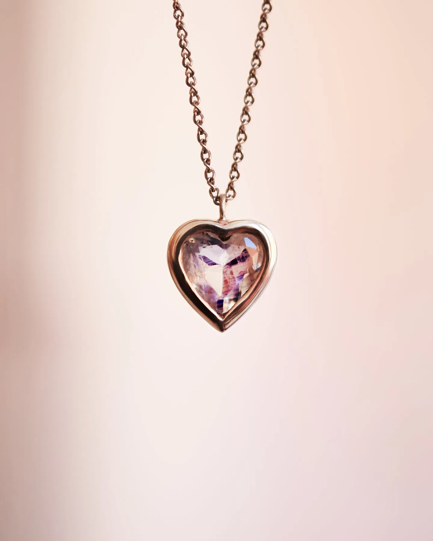 12mm Bezel Moonstone Heart Necklace