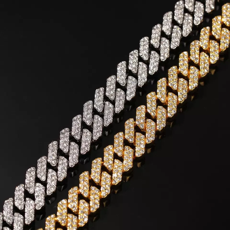 12mm s link Gold cuban chain necklace, blinged iced cuban necklace , Micro Paved 12mm S-Link Miami Cuban Necklaces Hiphop Men and women Iced necklace