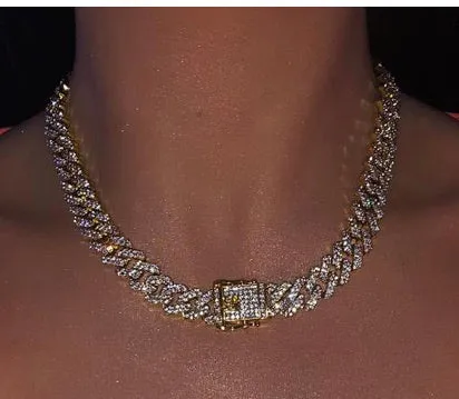 12mm s link Gold cuban chain necklace, blinged iced cuban necklace , Micro Paved 12mm S-Link Miami Cuban Necklaces Hiphop Men and women Iced necklace