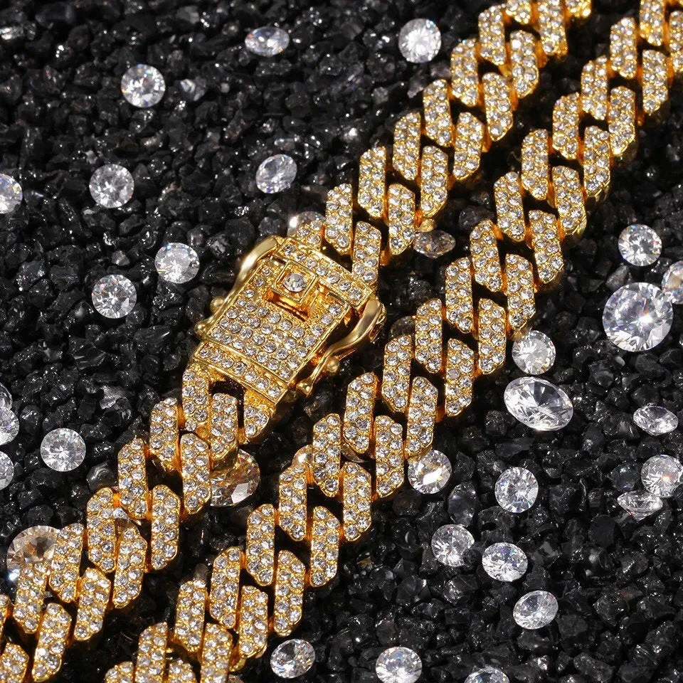 12mm s link Gold cuban chain necklace, blinged iced cuban necklace , Micro Paved 12mm S-Link Miami Cuban Necklaces Hiphop Men and women Iced necklace