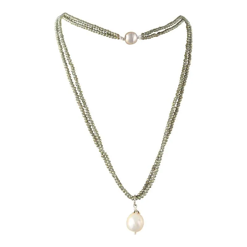 142-08-S | GREEN CRYSTALS W/ EDISON PEARL DROP