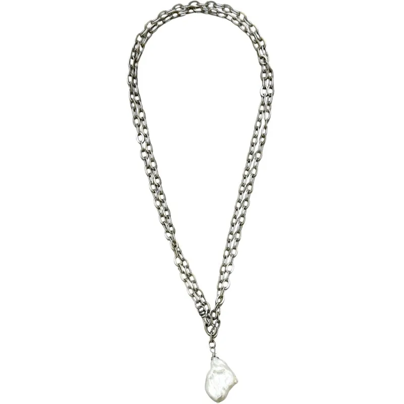 149-01-S | AMALFI NECKLACE W/BAROQUE STONE PEARL IN SILVER 44"