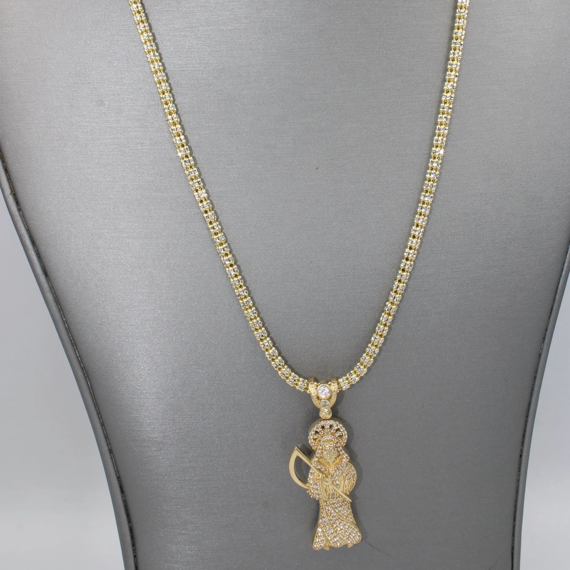 14K CZ Santa Muerte Pendant W/ Moon Ice Chain - JTJ™