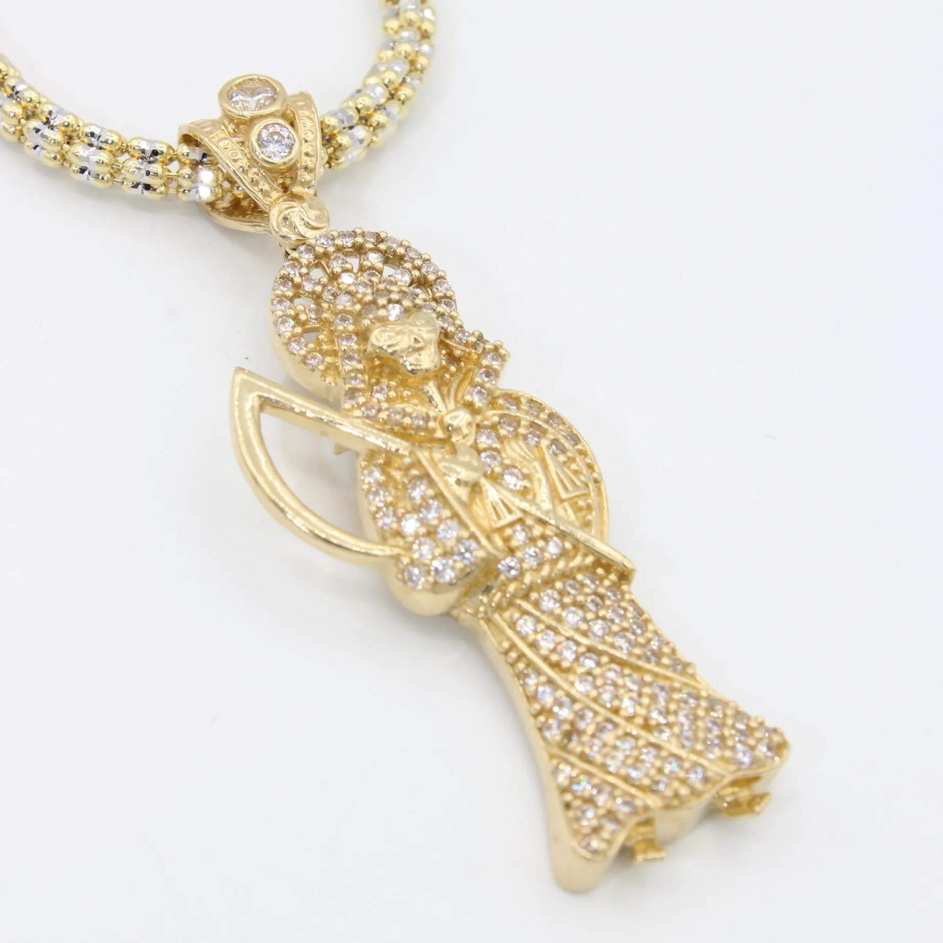 14K CZ Santa Muerte Pendant W/ Moon Ice Chain - JTJ™