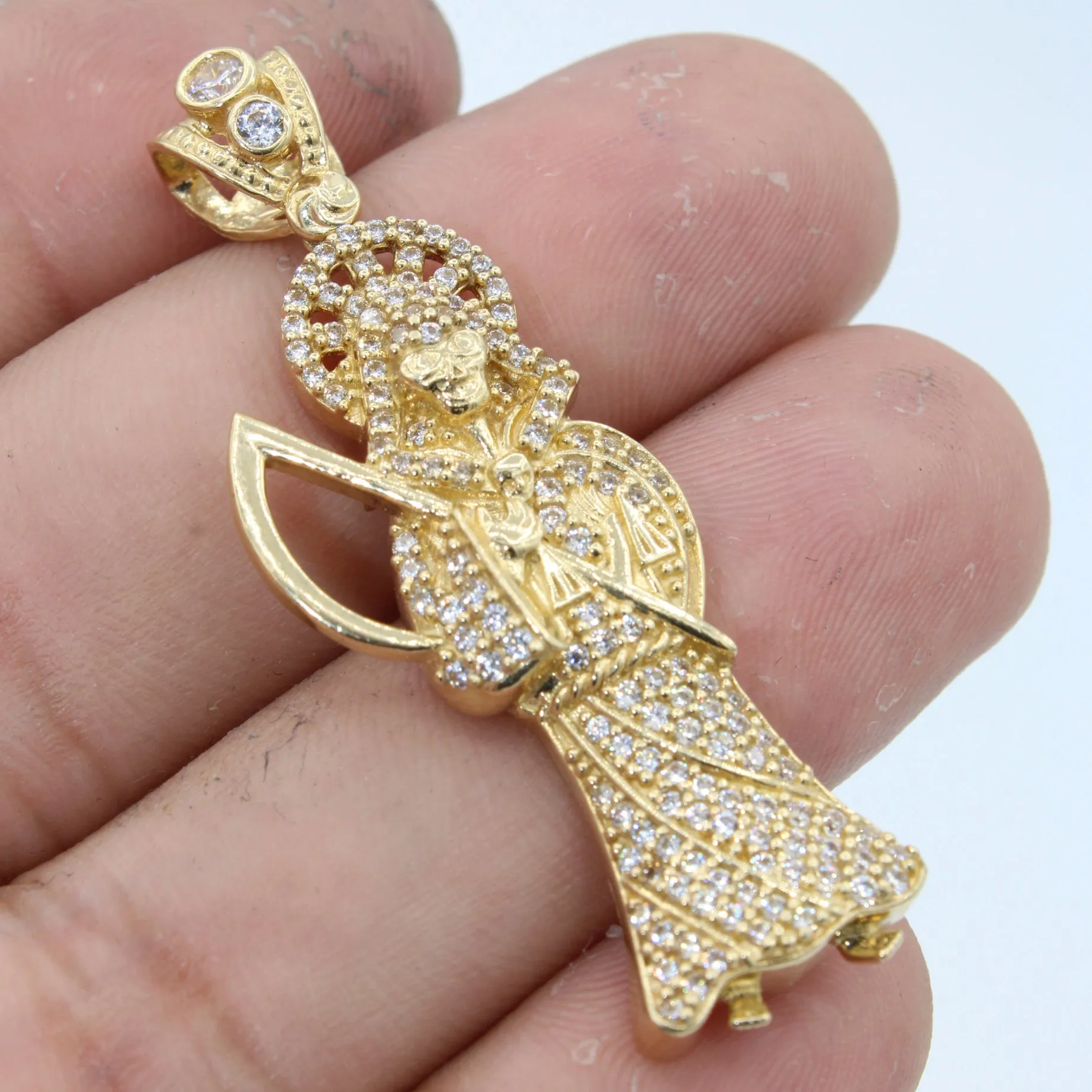 14K CZ Santa Muerte Pendant W/ Moon Ice Chain - JTJ™