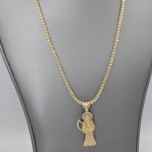 14K CZ Santa Muerte Pendant W/ Moon Ice Chain - JTJ™