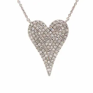 14K Diamond Pave Heart Necklace White Gold 0.38ctw