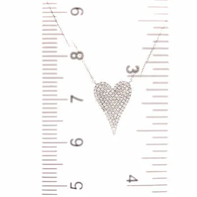 14K Diamond Pave Heart Necklace White Gold 0.38ctw