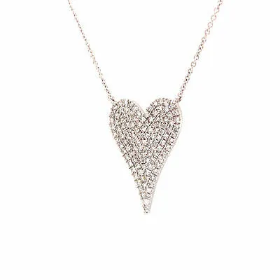 14K Diamond Pave Heart Necklace White Gold 0.38ctw