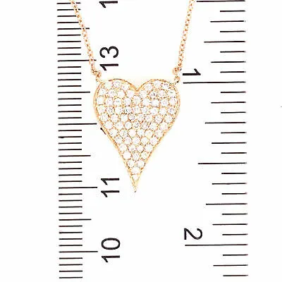 14K Diamond Pave Heart Pendant Necklace Yellow Gold