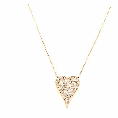 14K Diamond Pave Heart Pendant Necklace Yellow Gold